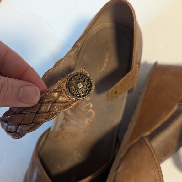 Aetrex Mia Braid Sandal Mary Jane Wedge Leather Size 39 Boho Brown - Picture 9 of 9